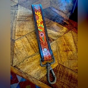 American Darling Brown Tooled Leather Wristlet Key Chain